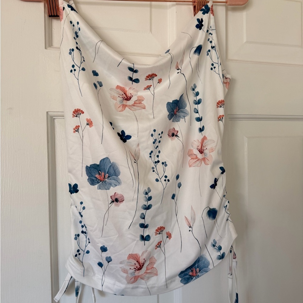 SHEIN White Floral Print Tank Top